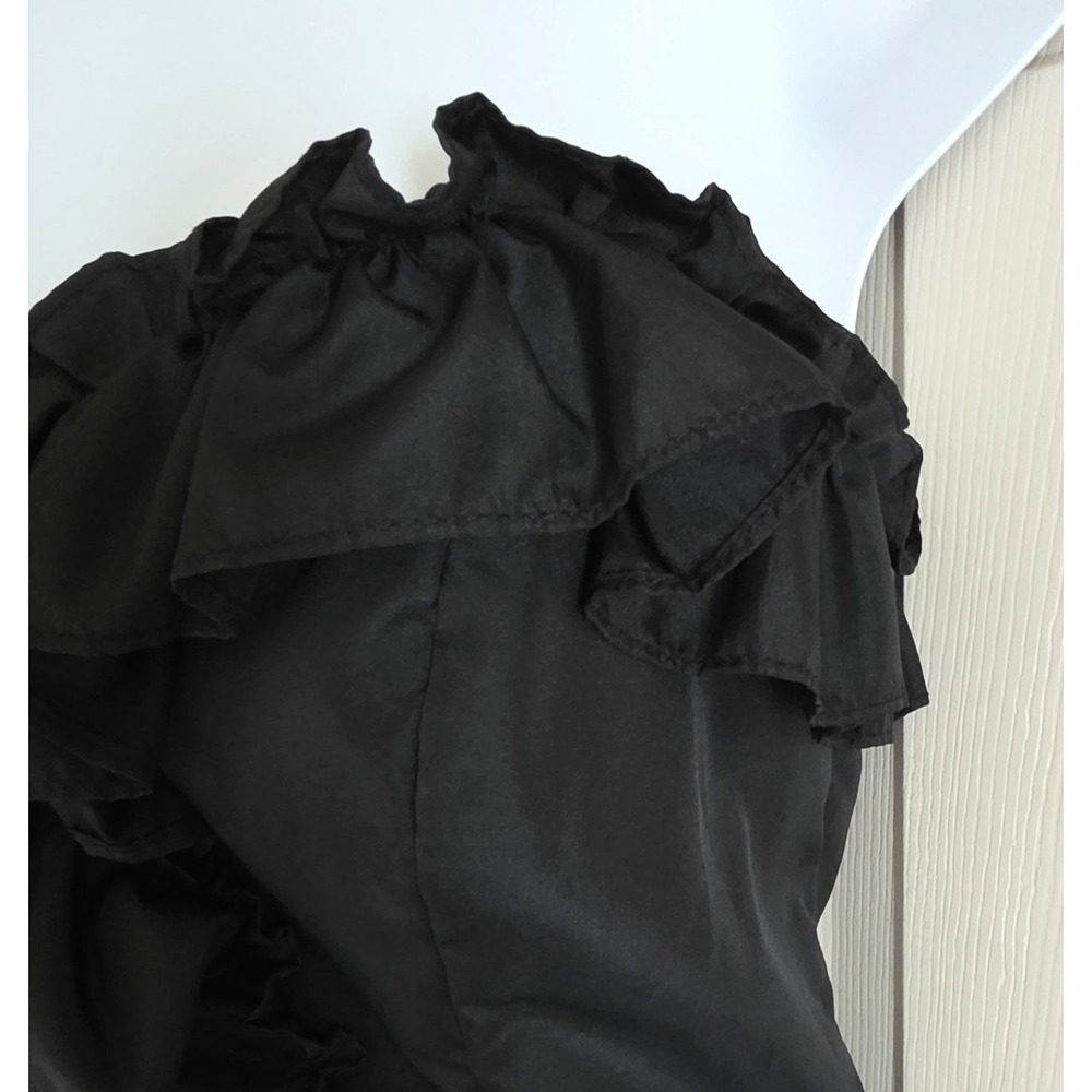 Vintage Black Ruffle Party Dress Made in USA – Size 7/8 – Classic 80s Silhouette - Picture 8 of 16